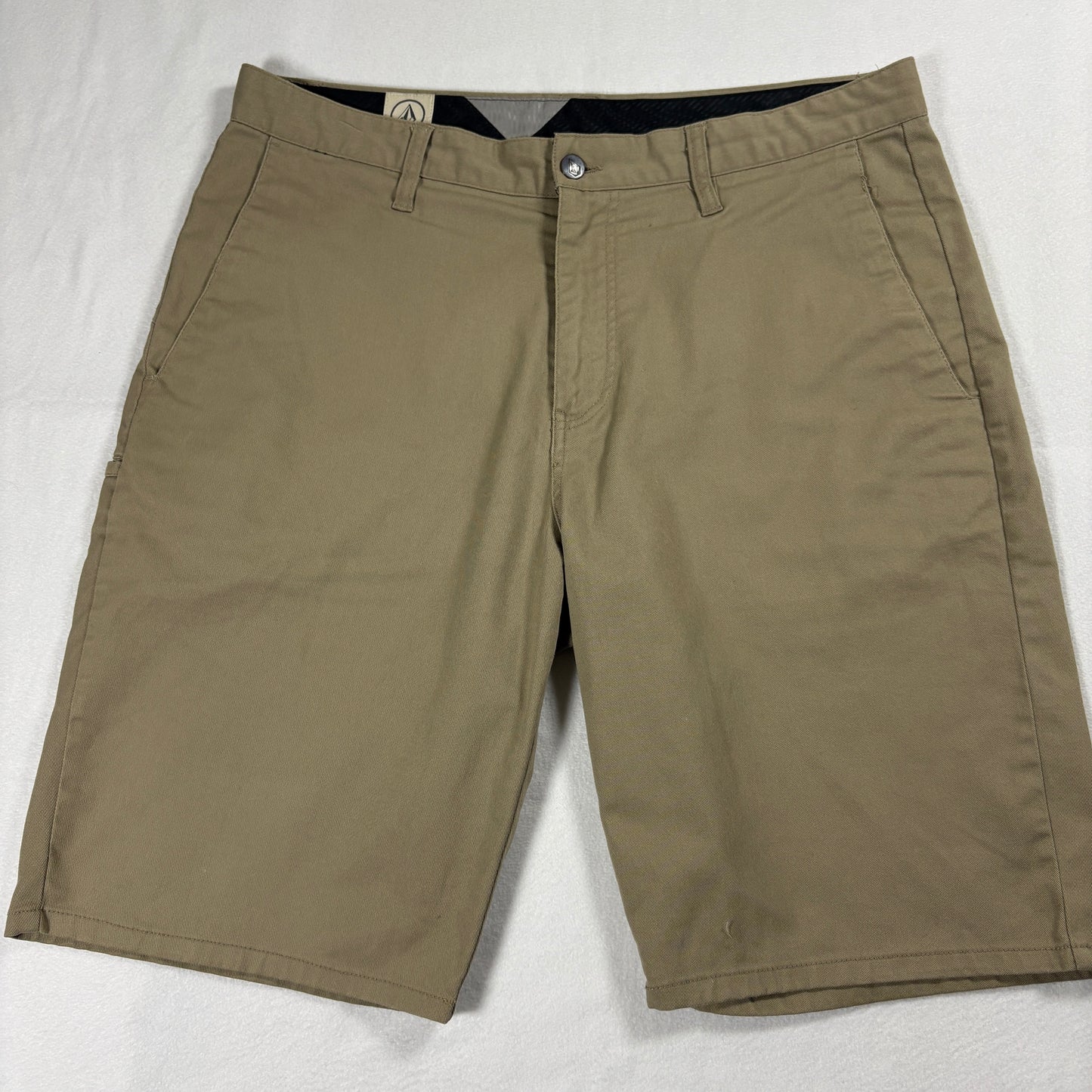 Volcom Chino Shorts Mens 34 Khaki Casual Skatewear Classic Fit Tan Summer Street
