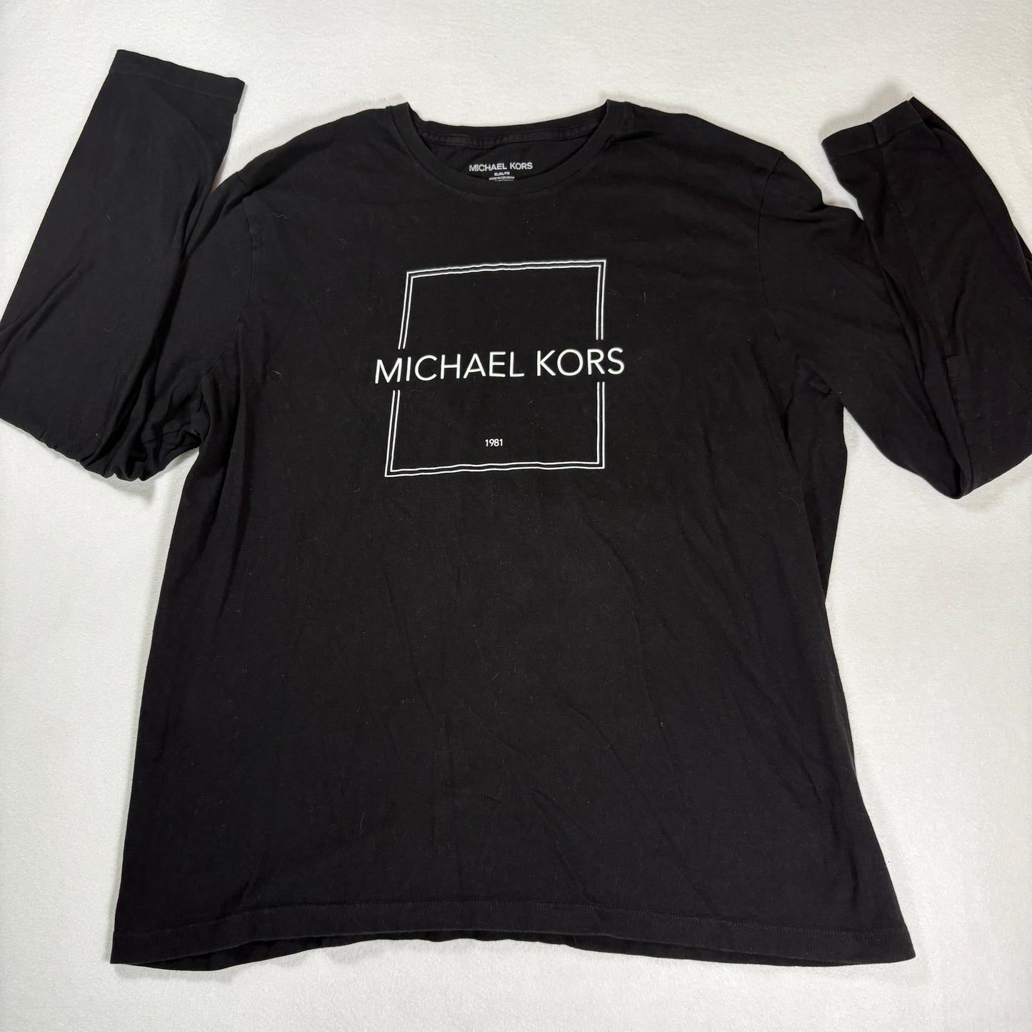 Michael Kors Mens Black Long Sleeve T Shirt XL Logo Graphic Tee Cotton Casual