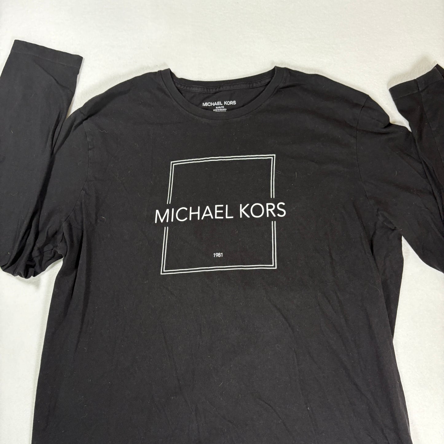 Michael Kors Mens Black Long Sleeve T Shirt XL Logo Graphic Tee Cotton Casual