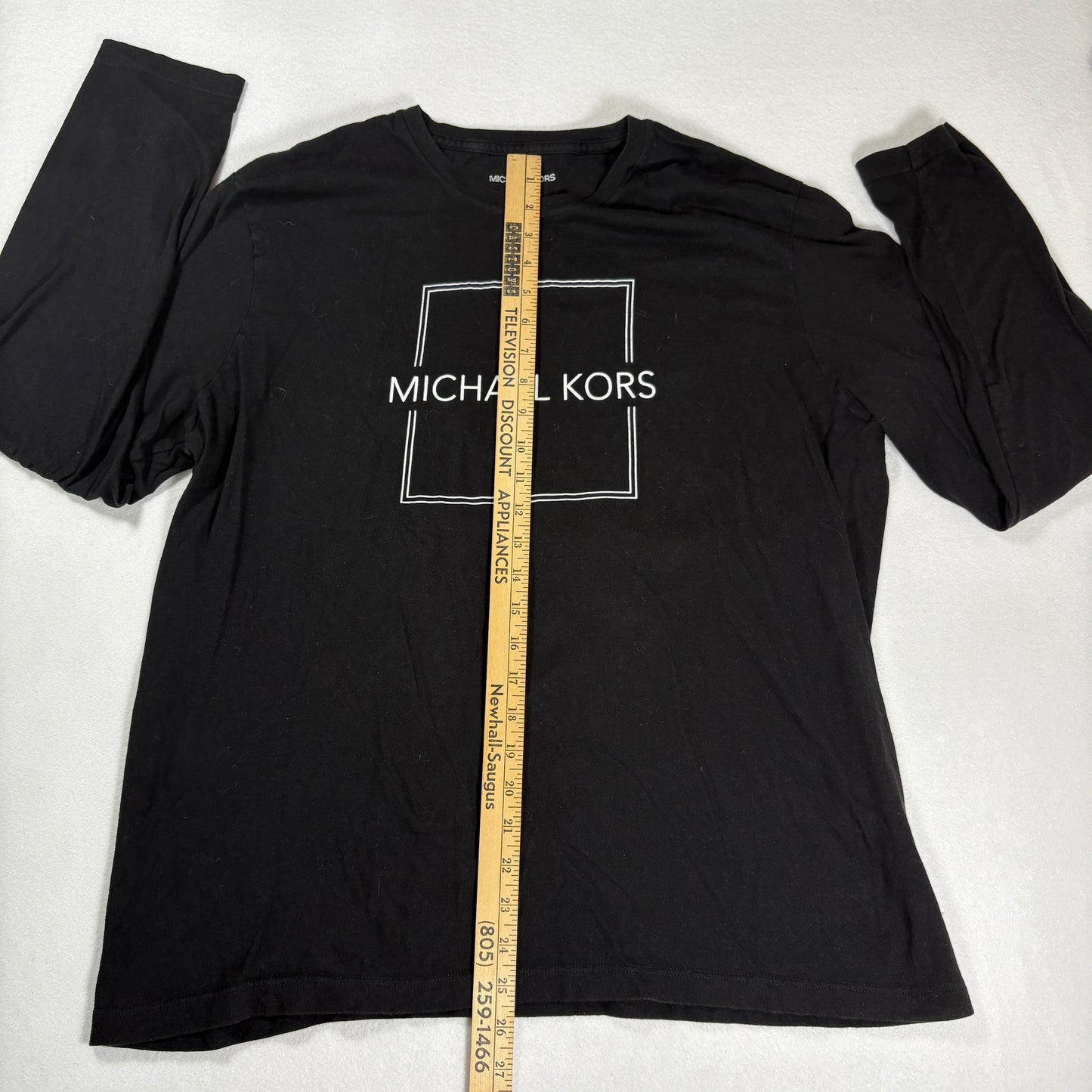 Michael Kors Mens Black Long Sleeve T Shirt XL Logo Graphic Tee Cotton Casual