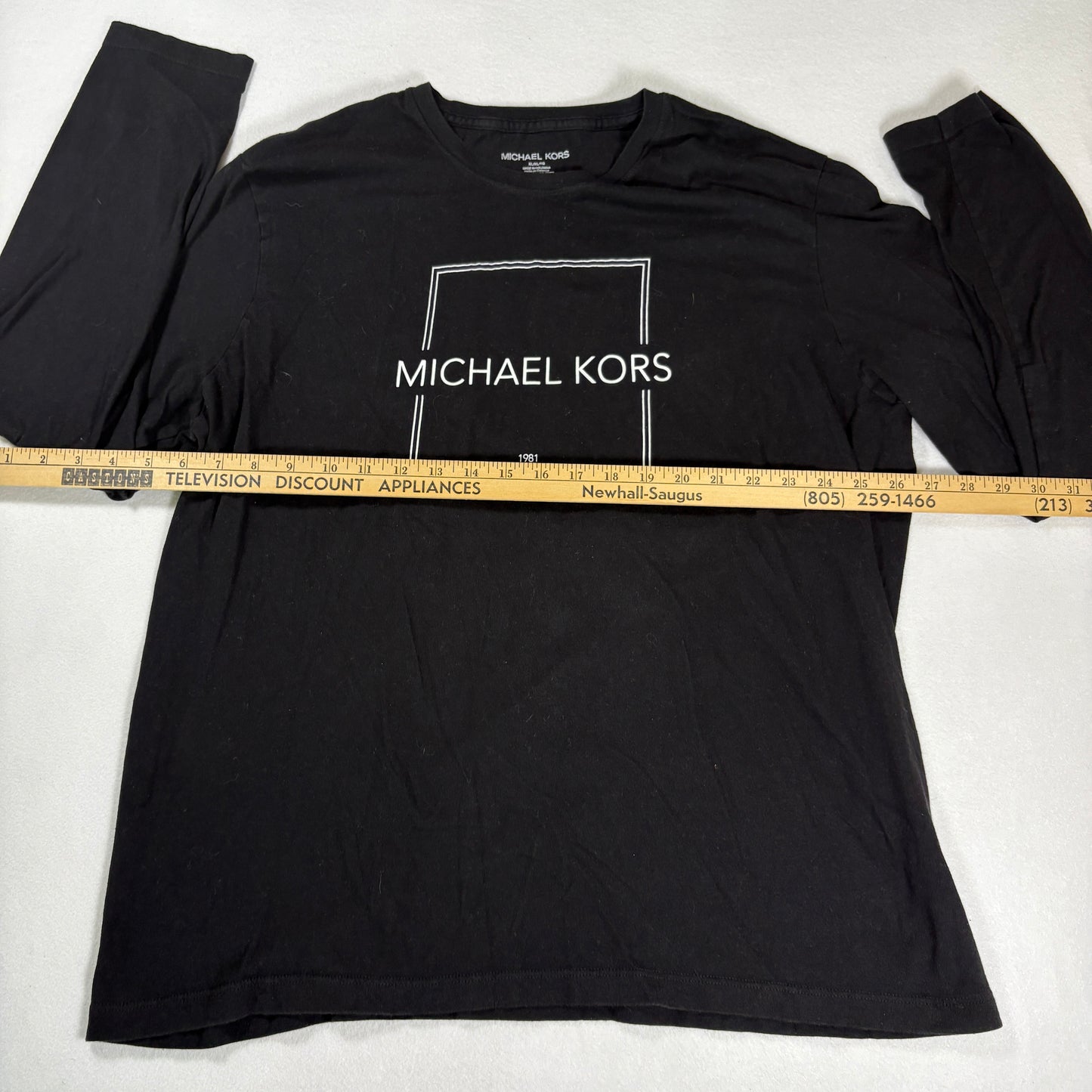 Michael Kors Mens Black Long Sleeve T Shirt XL Logo Graphic Tee Cotton Casual