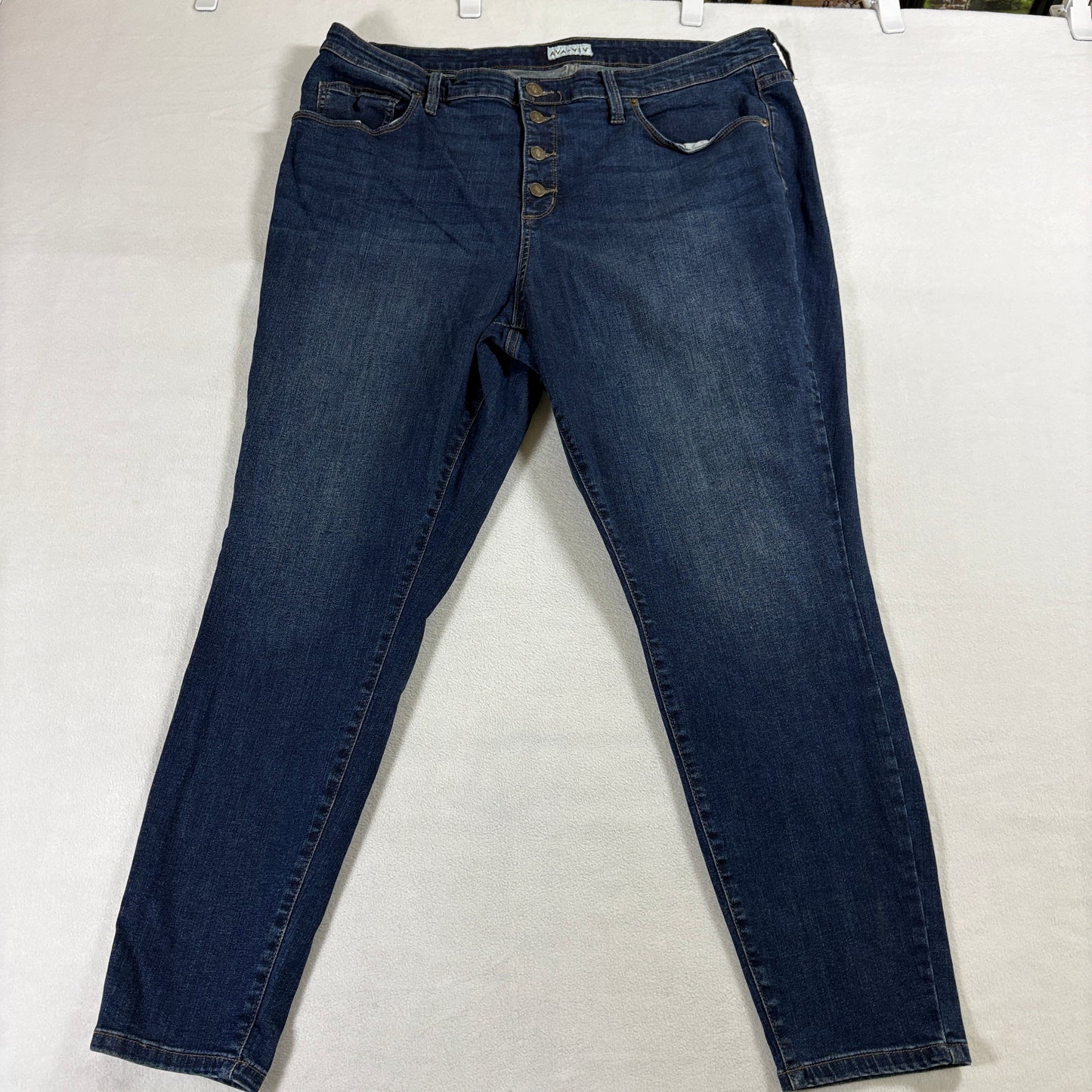 Skinny Button Fly Jeans Womens Fits Like 39X29 Dark Wash Stretch Denim Slim