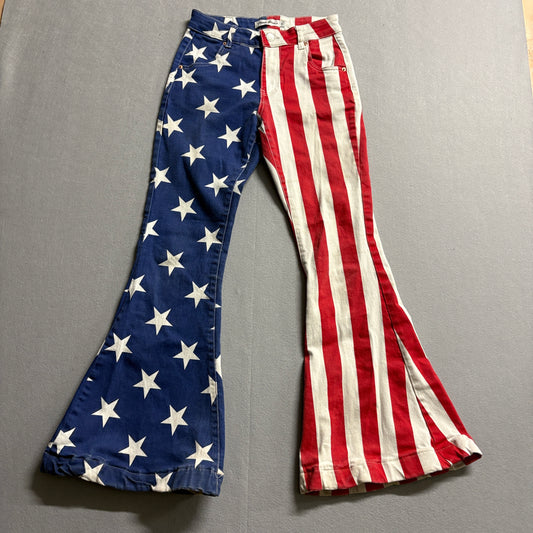 Ranch Dress'n USA Flag Bell Bottom Jeans Patriotic Flare Tag 00 Fits Like 27X29
