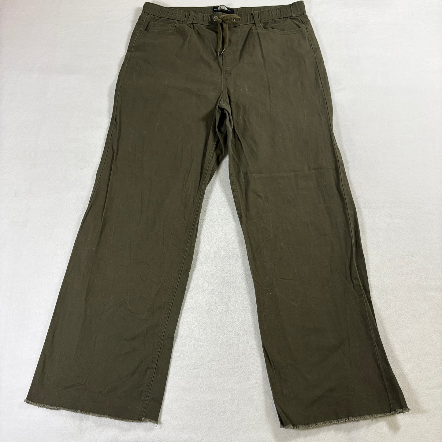 Wide Leg Drawstring Pants Olive Green XL Fits Like 35X29 Casual Lounge Relaxed