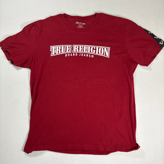 True Religion Mens Red T Shirt XL Logo Graphic Tee Streetwear Y2K Designer