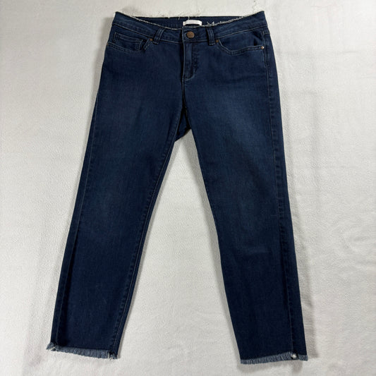 LC Lauren Conrad Womens 4 Skinny Capri Dark Wash Frayed Hem Denim Jeans Stretchy