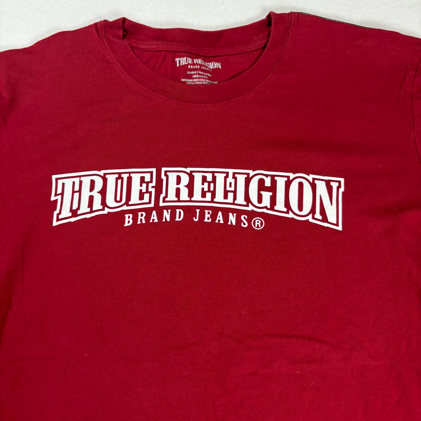 True Religion Mens Red T Shirt XL Logo Graphic Tee Streetwear Y2K Designer