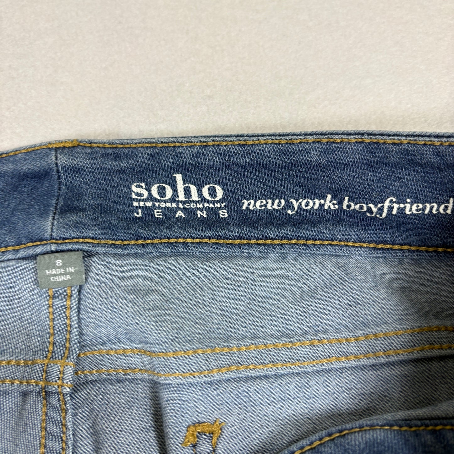 Soho NY & Co Womens 8 Boyfriend Jeans Medium Wash Cuffed Denim Y2K Grunge