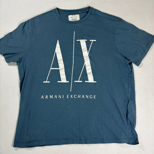 Armani Exchange Mens Blue T Shirt Large AX Logo Graphic Tee Streetwear Casual