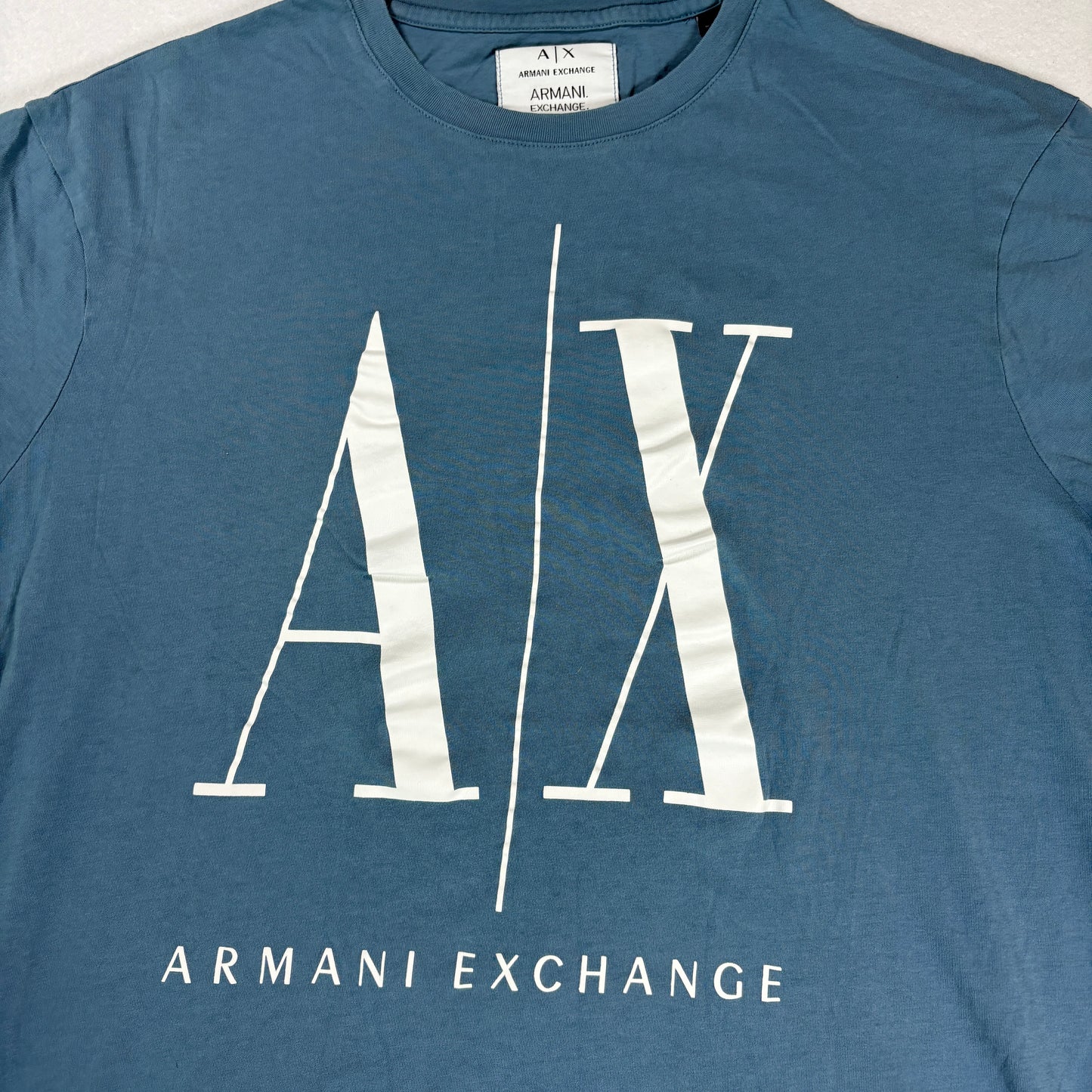 Armani Exchange Mens Blue T Shirt Large AX Logo Graphic Tee Streetwear Casual