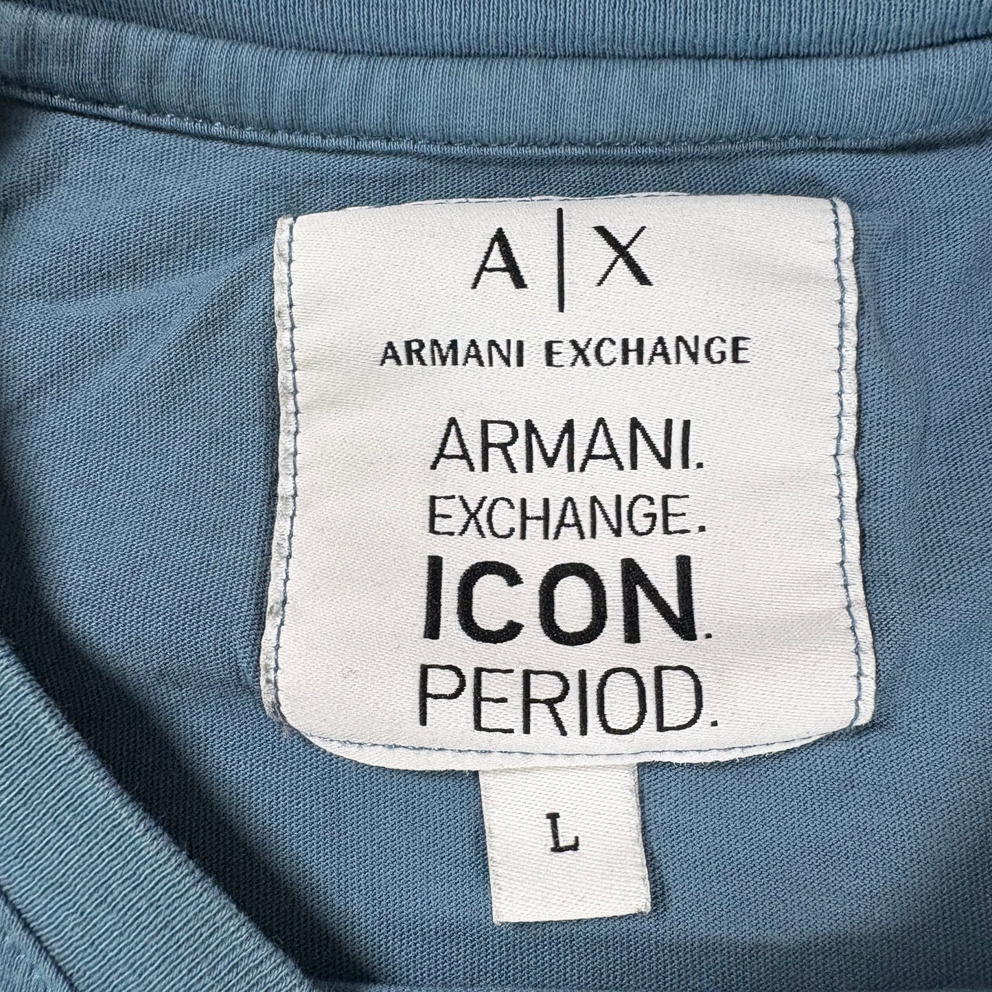 Armani Exchange Mens Blue T Shirt Large AX Logo Graphic Tee Streetwear Casual