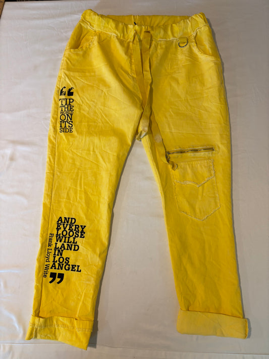 Pretty Amore Joggers L/XL Yellow Graphic Pants Bella Amore Italy Urban Style