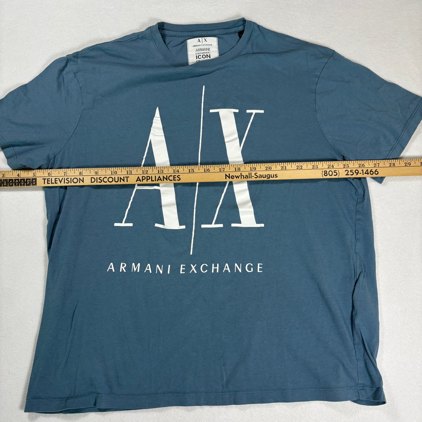 Armani Exchange Mens Blue T Shirt Large AX Logo Graphic Tee Streetwear Casual