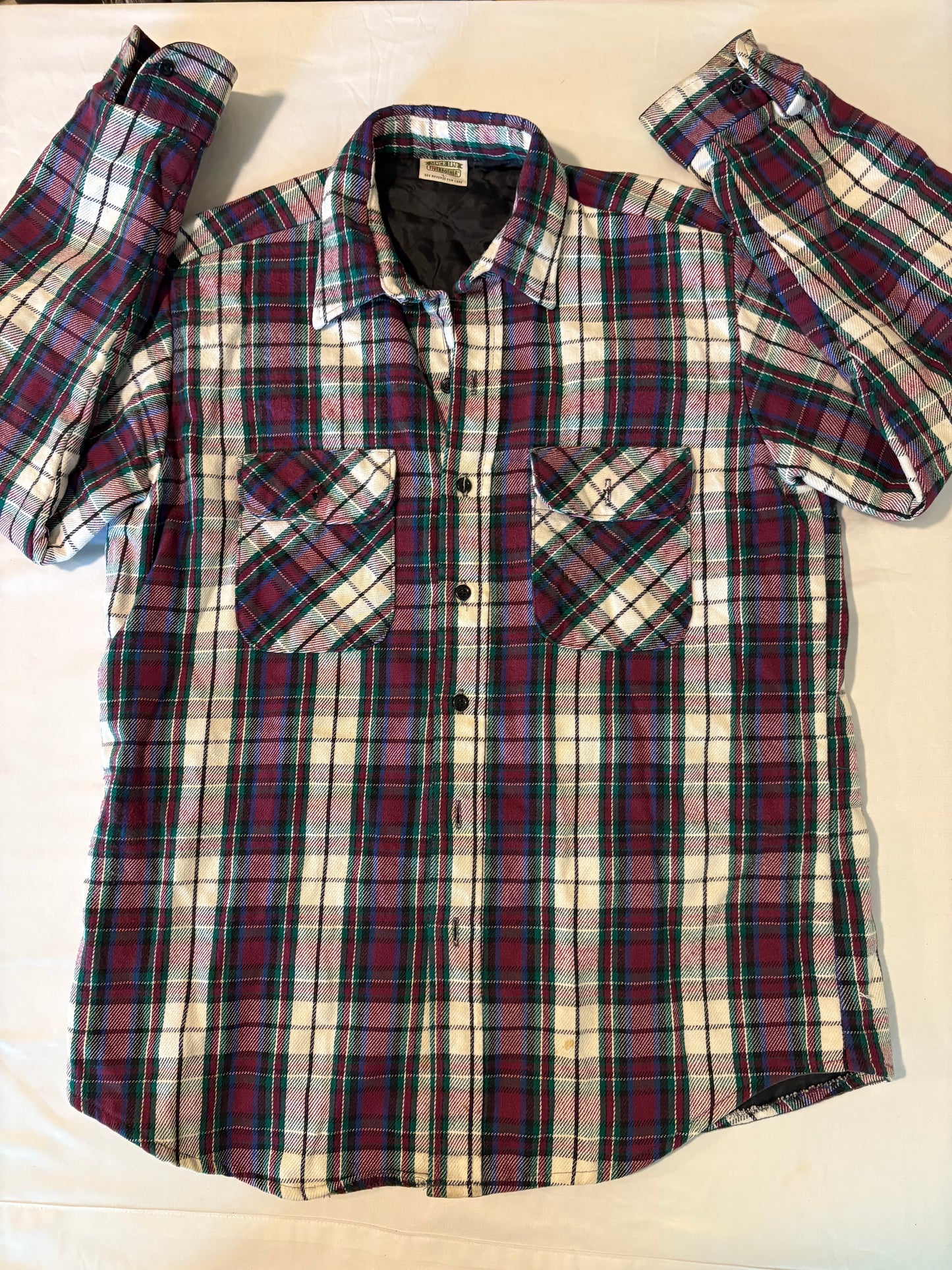 Five Brother Quilted Flannel Shirt Jacket Mens L Plaid Lined Workwear Shacket