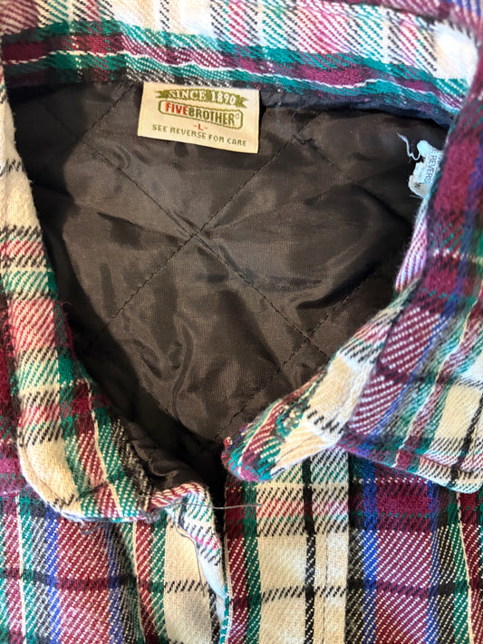 Five Brother Quilted Flannel Shirt Jacket Mens L Plaid Lined Workwear Shacket
