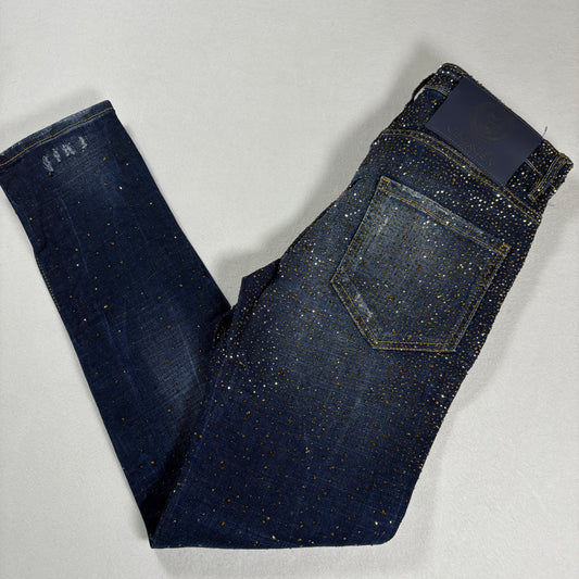 Avenue George V Paris Mens Jeans 32x30 Gold Rhinestone Distressed Denim Designer