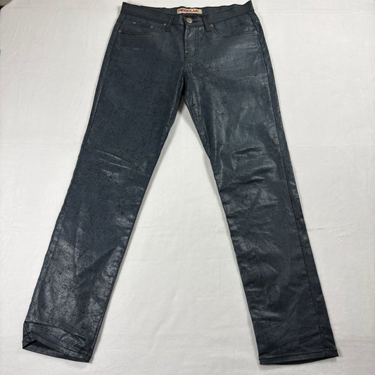 Neo Blue Coated Jeans Mens 32 Black Slim Straight Streetwear Grunge Y2K Moto
