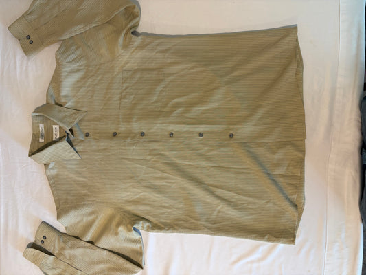 Van Heusen Super Silk Shirt Mens Tan Stripe Long Sleeve Dress Shirt Thailand