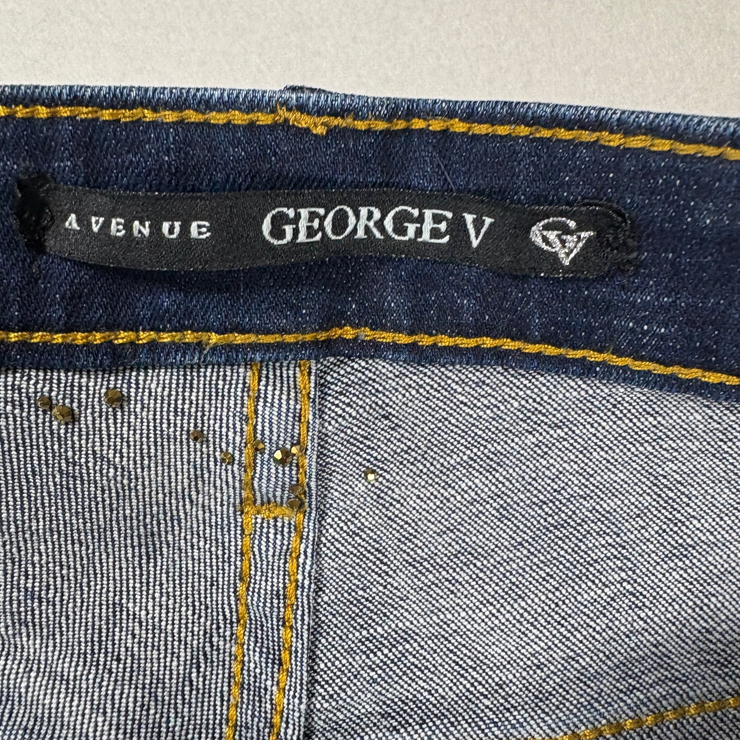 Avenue George V Paris Mens Jeans 32x30 Gold Rhinestone Distressed Denim Designer