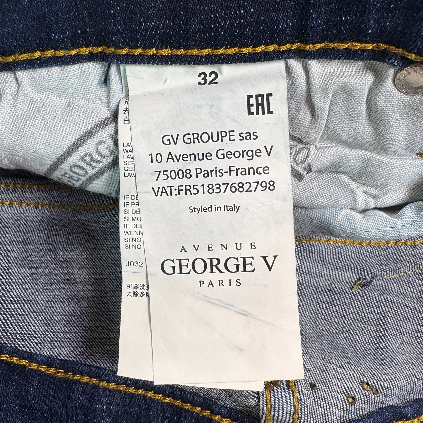 Avenue George V Paris Mens Jeans 32x30 Gold Rhinestone Distressed Denim Designer