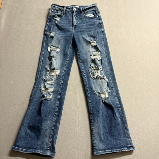 Petra 153 Distressed Flare Jeans Tag 3 Fits Like 26X28 Y2K Stretch Denim
