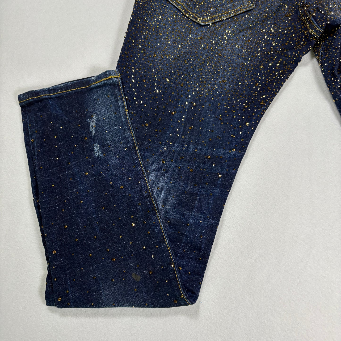 Avenue George V Paris Mens Jeans 32x30 Gold Rhinestone Distressed Denim Designer