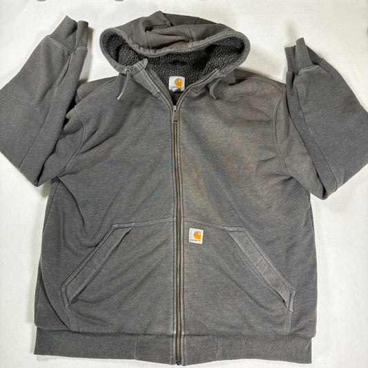 Carhartt Mens Gray Sherpa Lined Full Zip Hoodie Jacket Size XL Workwear