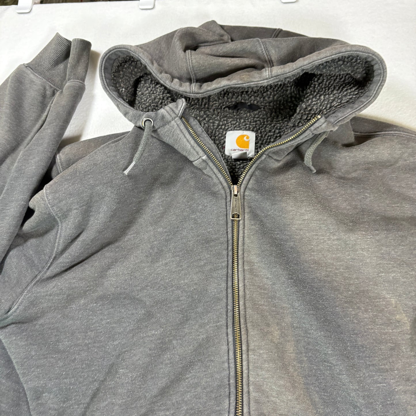 Carhartt Mens Gray Sherpa Lined Full Zip Hoodie Jacket Size XL Workwear