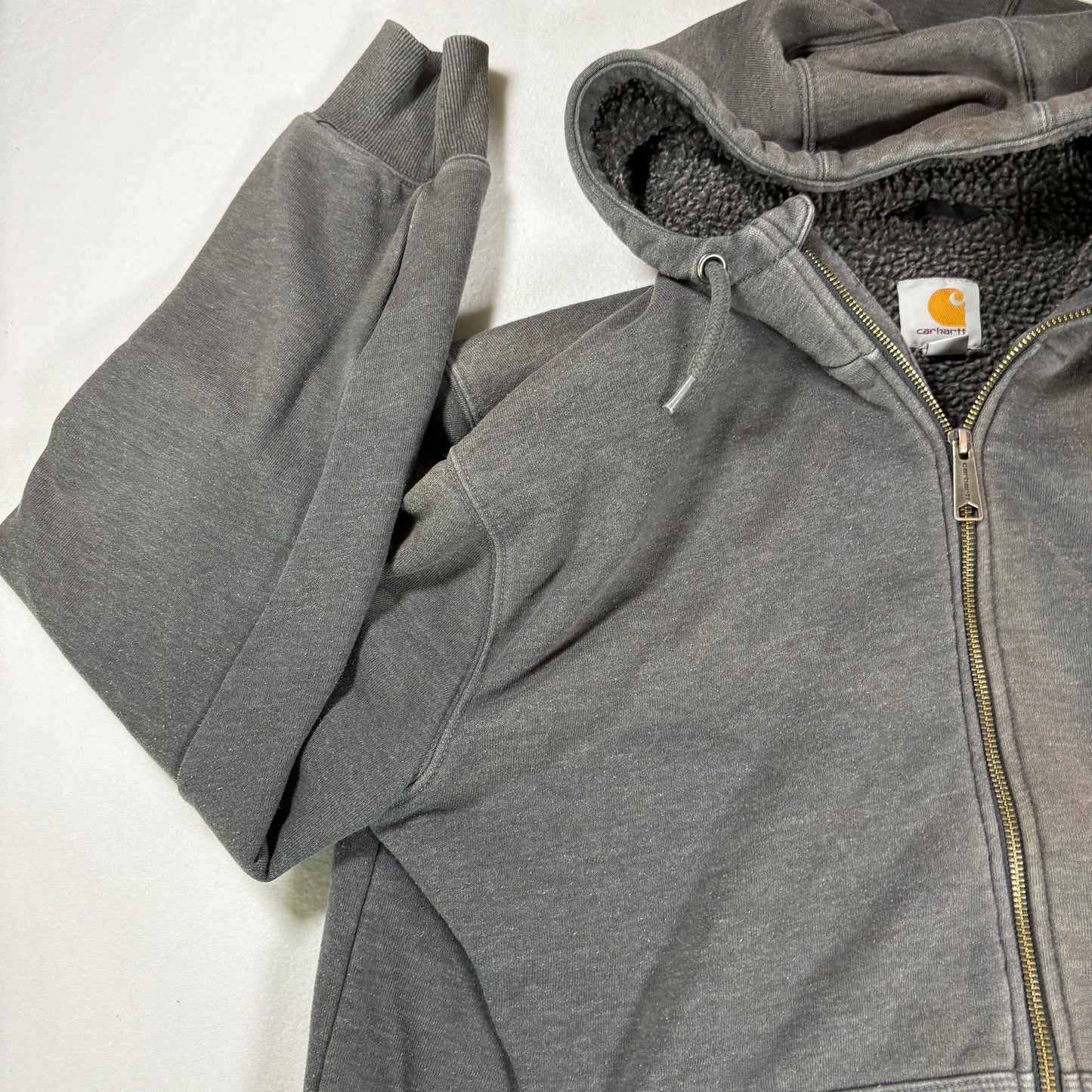 Carhartt Mens Gray Sherpa Lined Full Zip Hoodie Jacket Size XL Workwear