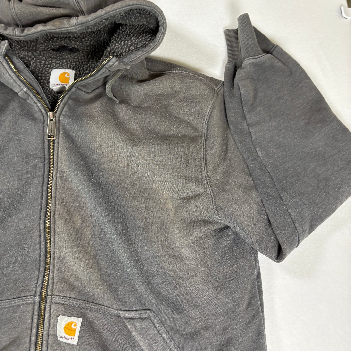 Carhartt Mens Gray Sherpa Lined Full Zip Hoodie Jacket Size XL Workwear