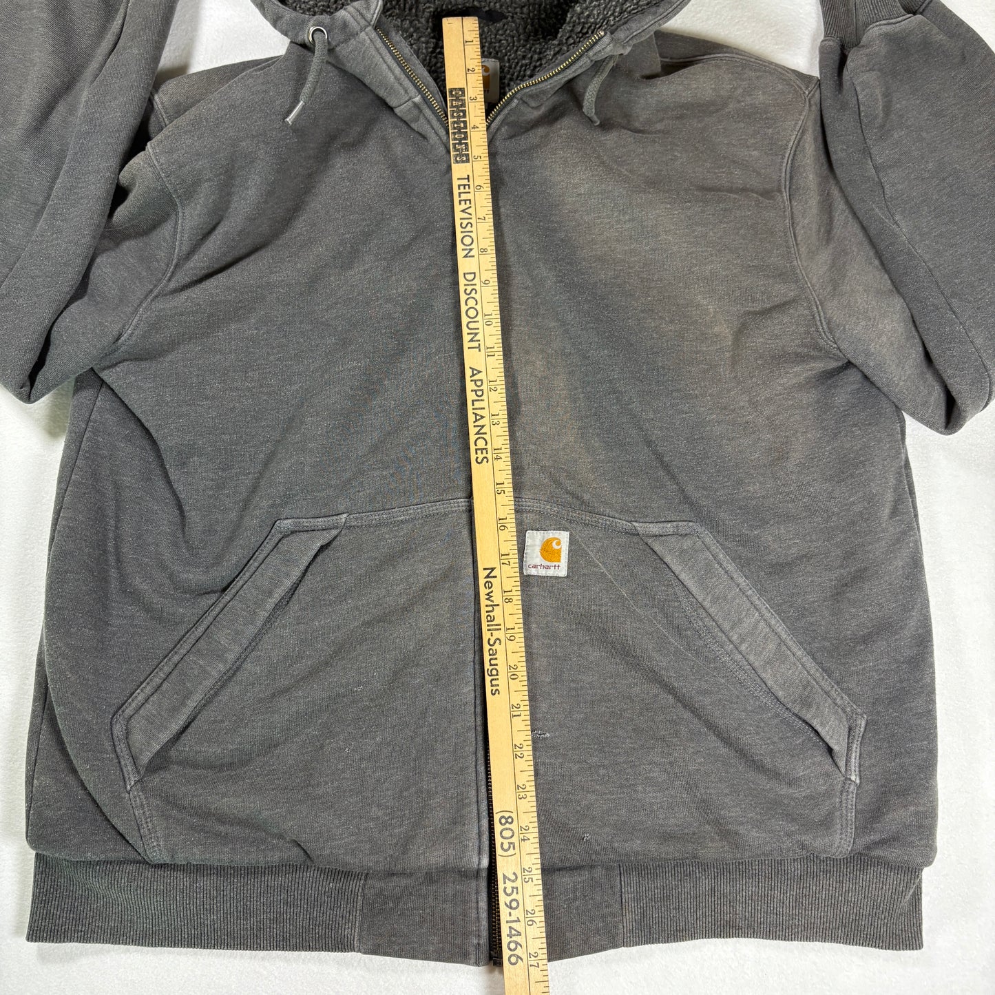 Carhartt Mens Gray Sherpa Lined Full Zip Hoodie Jacket Size XL Workwear