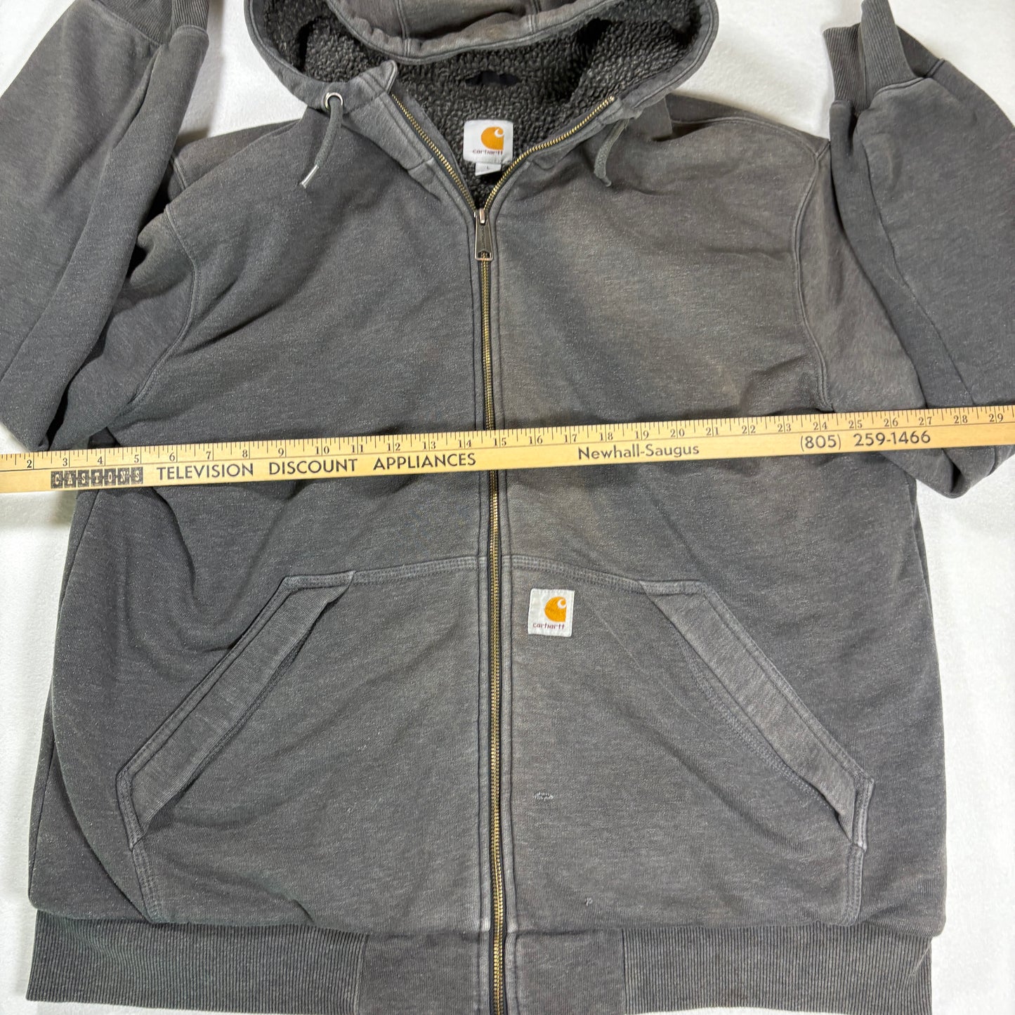 Carhartt Mens Gray Sherpa Lined Full Zip Hoodie Jacket Size XL Workwear