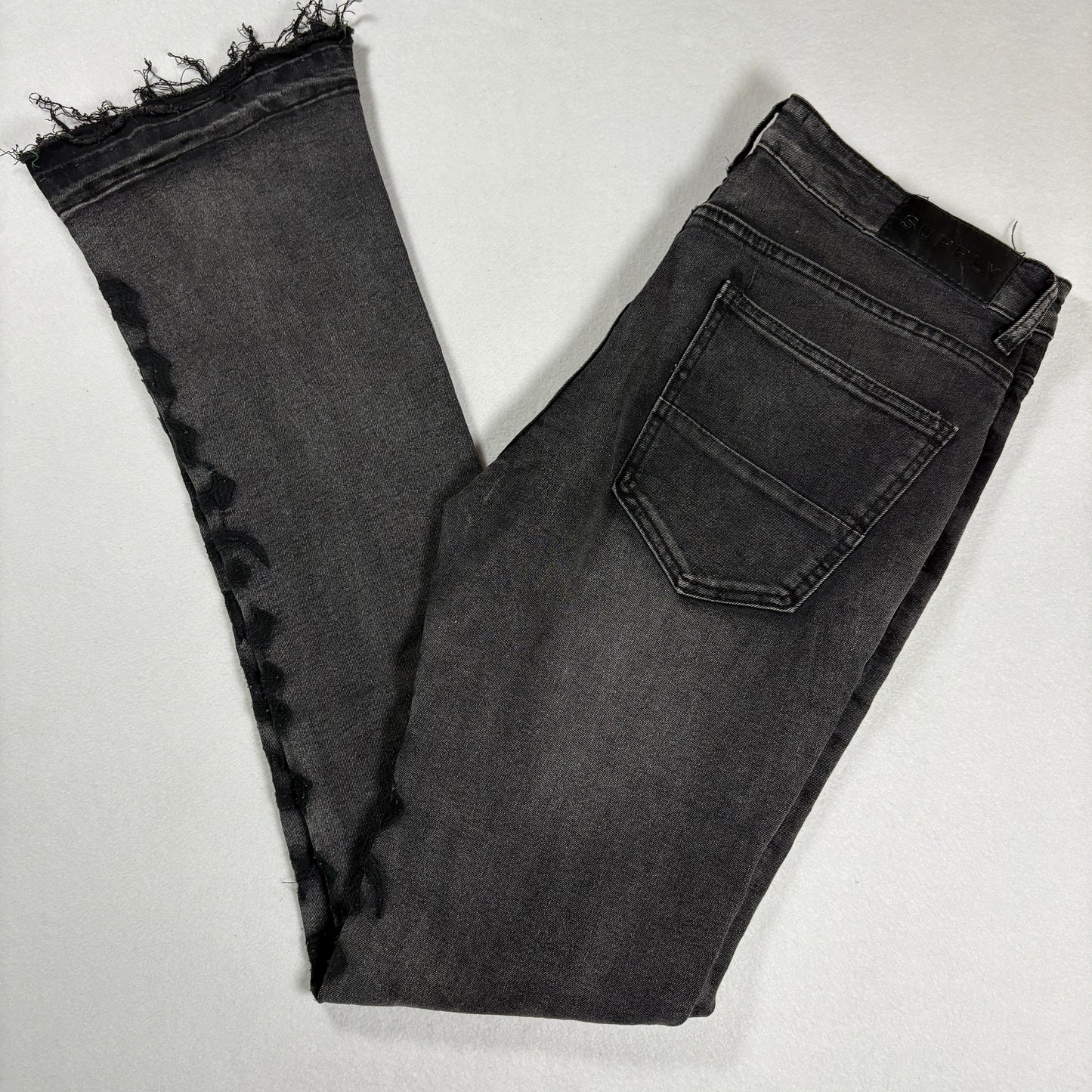 Supply Mens Black Skinny Jeans Size 32 Distressed Hem Stretch Denim Y2K