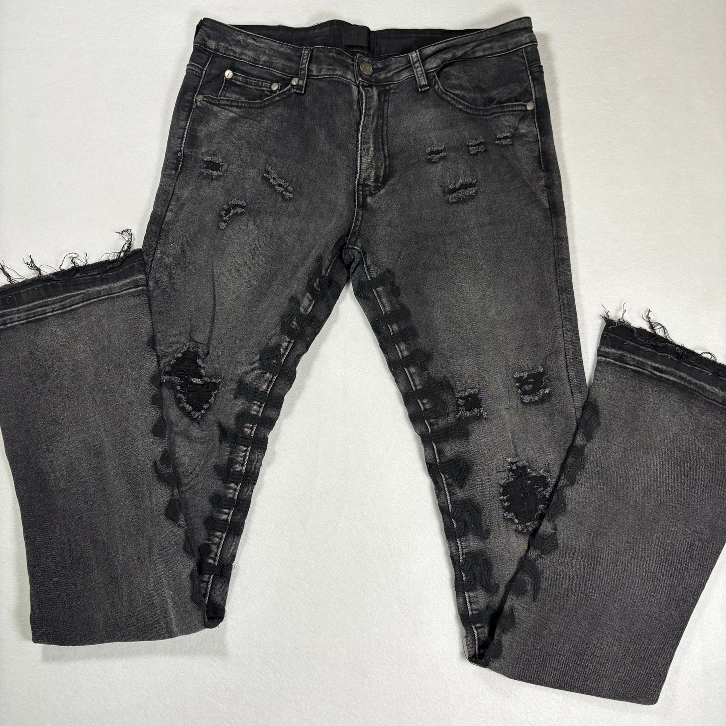 Supply Mens Black Skinny Jeans Size 32 Distressed Hem Stretch Denim Y2K