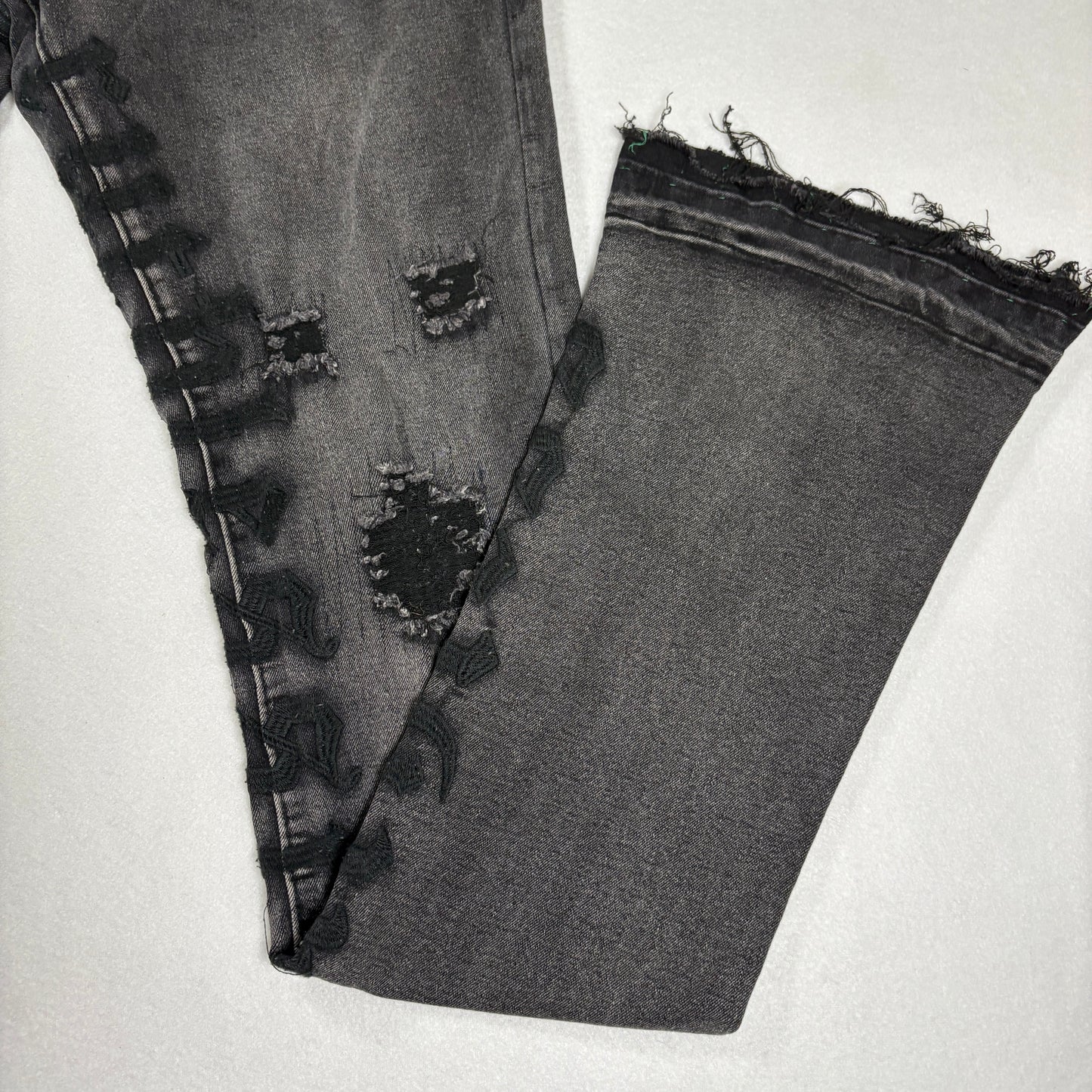 Supply Mens Black Skinny Jeans Size 32 Distressed Hem Stretch Denim Y2K