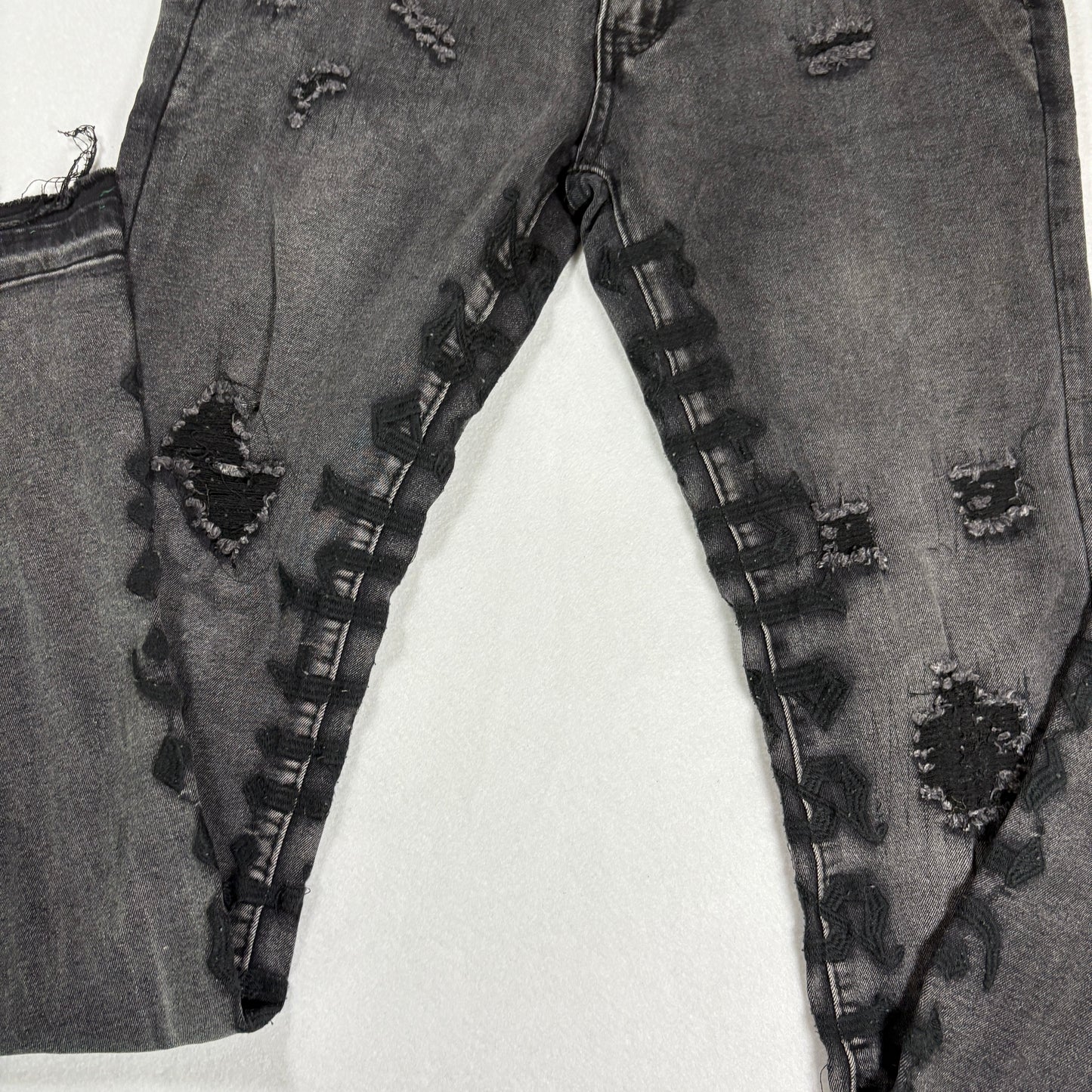 Supply Mens Black Skinny Jeans Size 32 Distressed Hem Stretch Denim Y2K