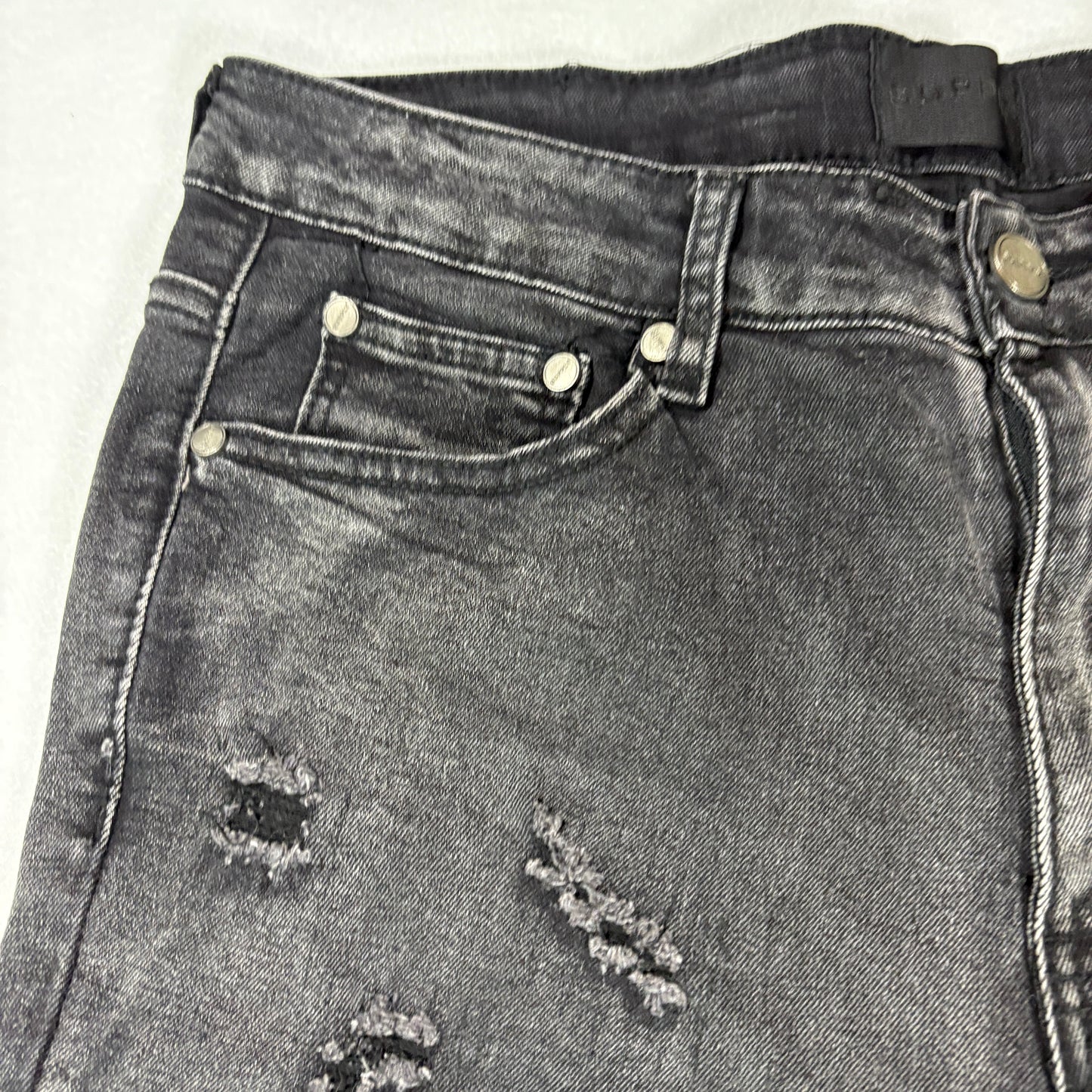 Supply Mens Black Skinny Jeans Size 32 Distressed Hem Stretch Denim Y2K