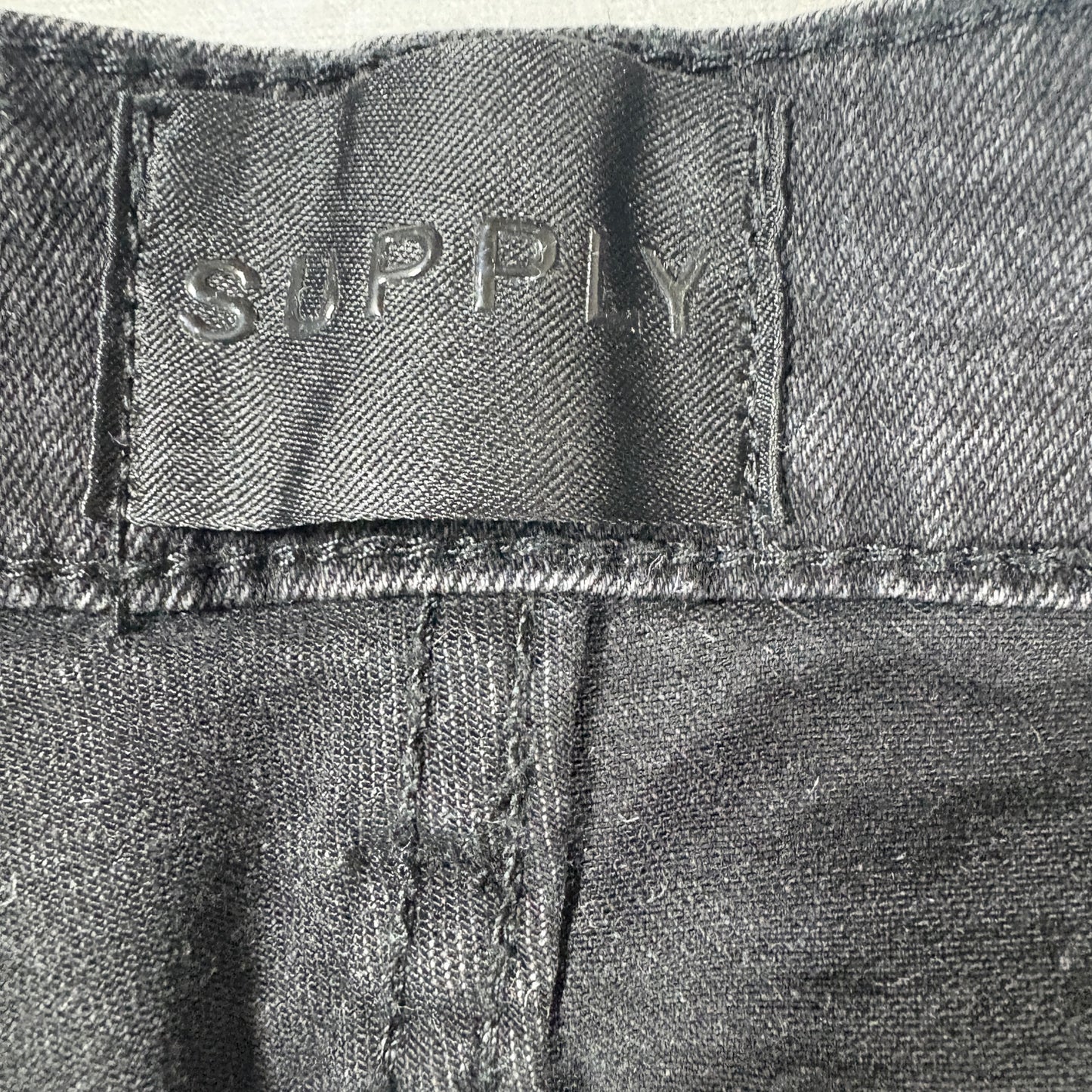 Supply Mens Black Skinny Jeans Size 32 Distressed Hem Stretch Denim Y2K