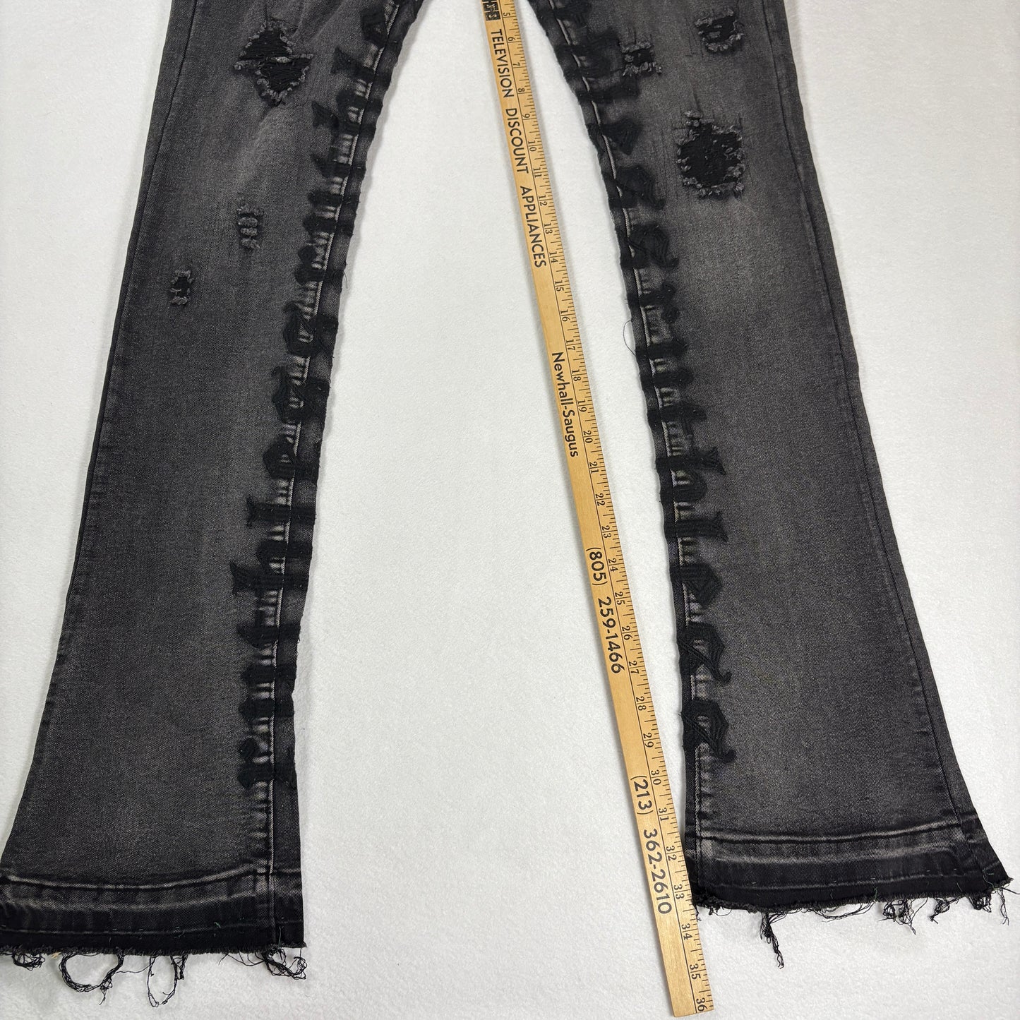 Supply Mens Black Skinny Jeans Size 32 Distressed Hem Stretch Denim Y2K