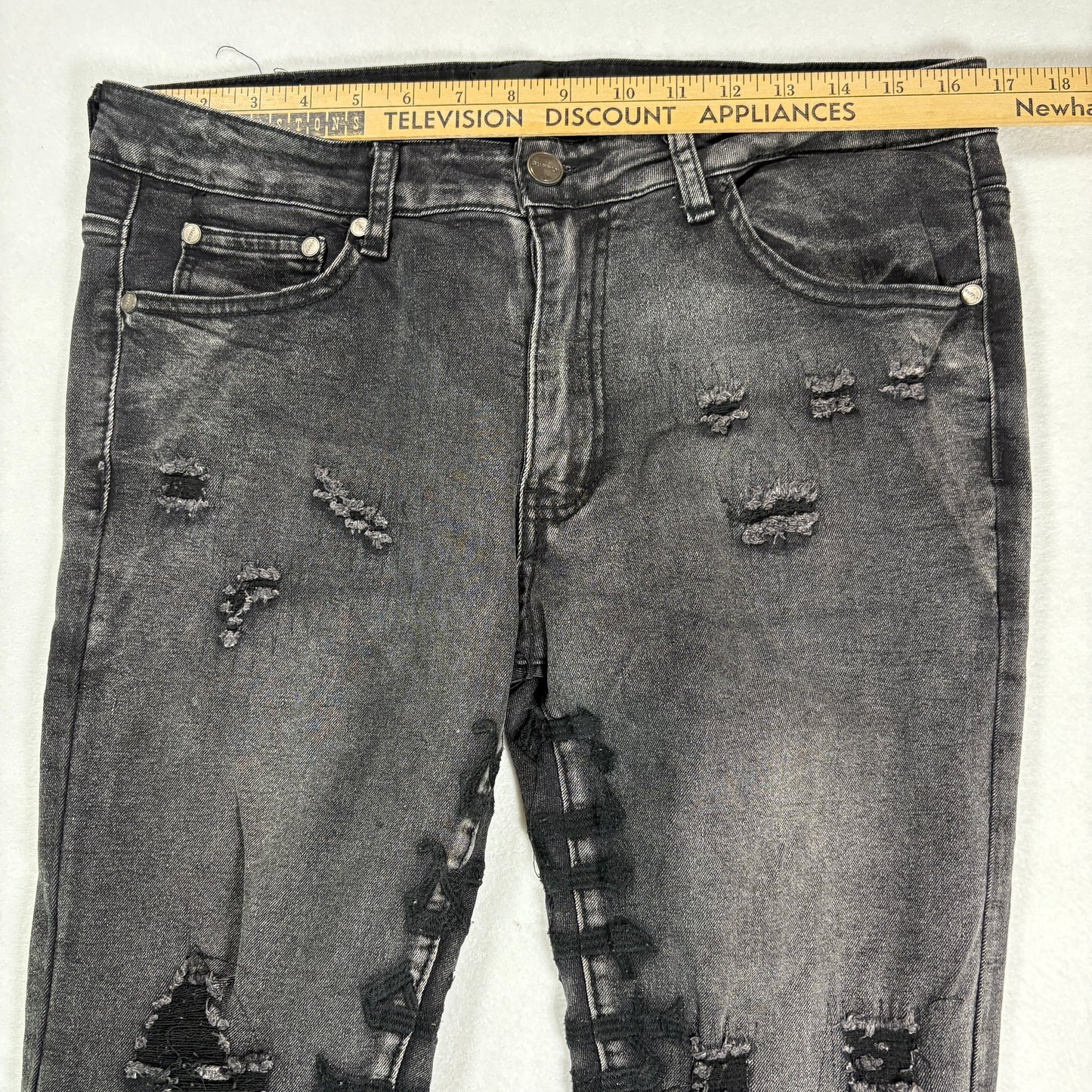 Supply Mens Black Skinny Jeans Size 32 Distressed Hem Stretch Denim Y2K