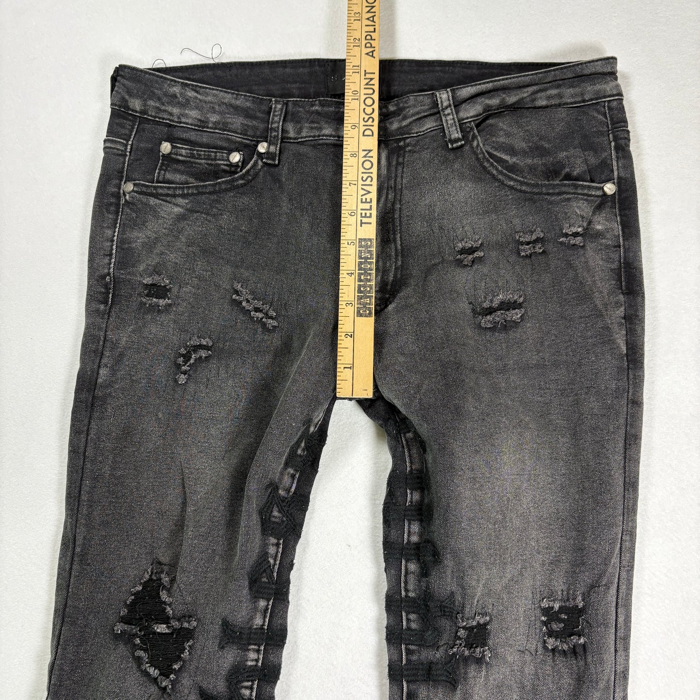 Supply Mens Black Skinny Jeans Size 32 Distressed Hem Stretch Denim Y2K