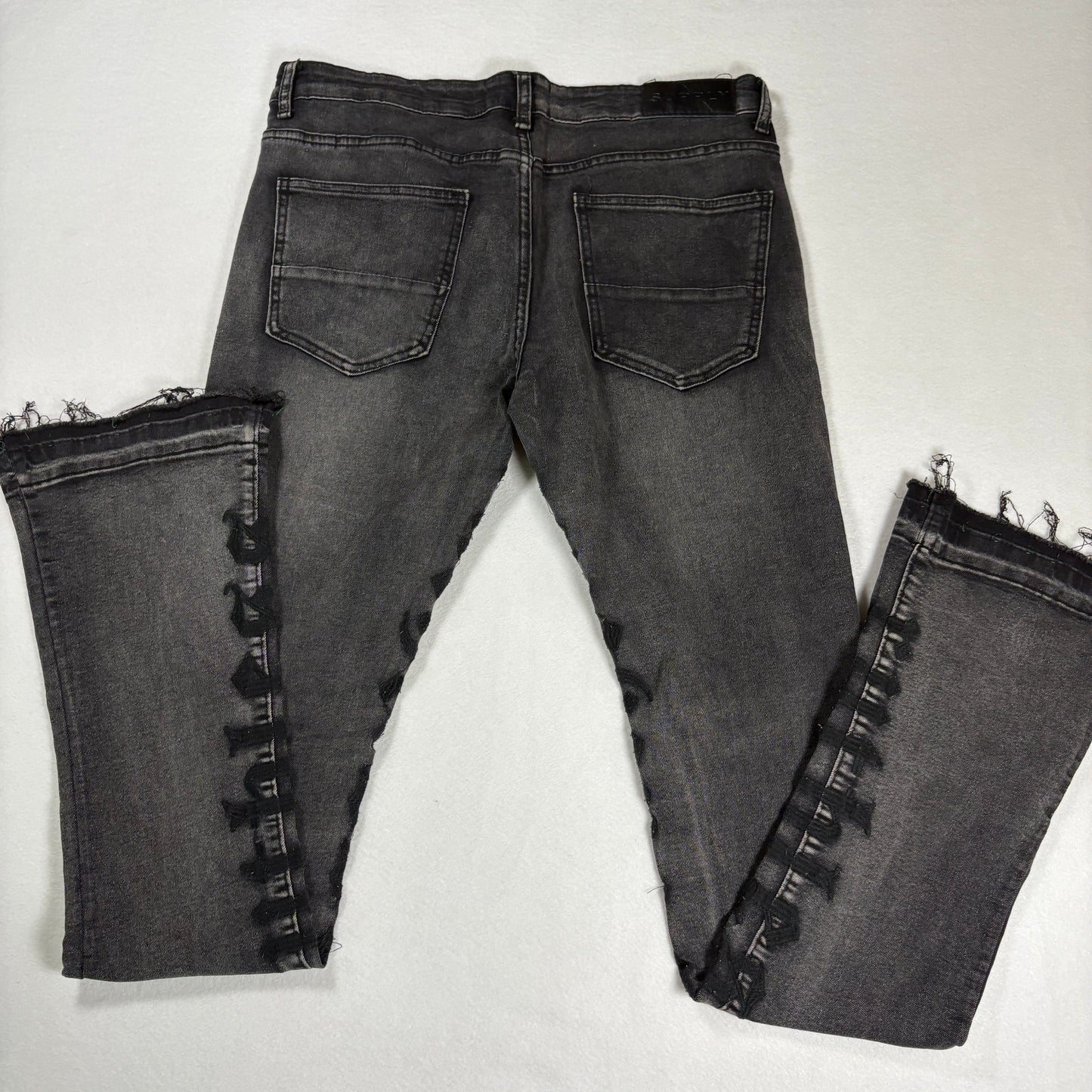 Supply Mens Black Skinny Jeans Size 32 Distressed Hem Stretch Denim Y2K