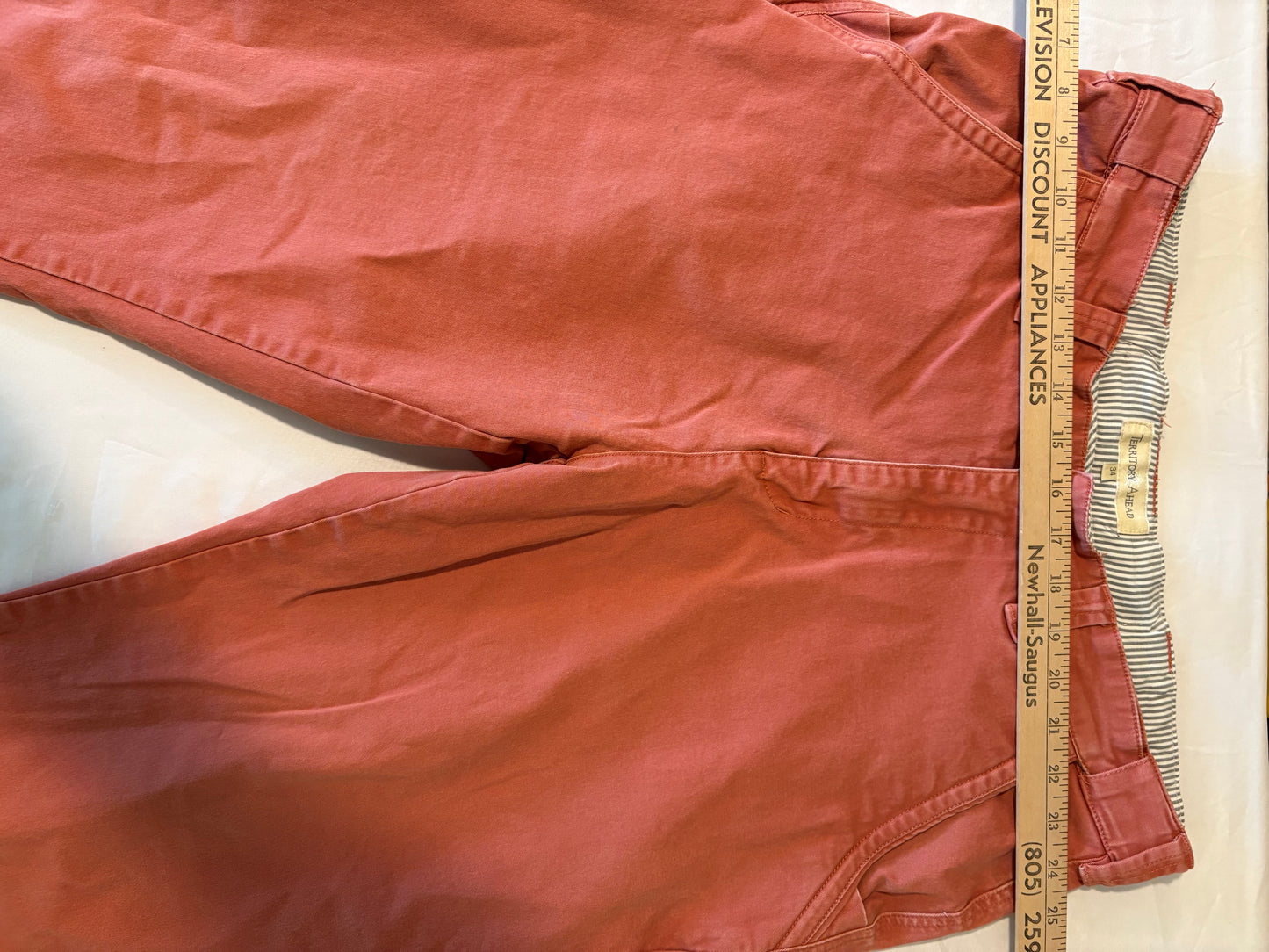 Territory Ahead Mens Pants Size 34 Red Brick Washed Casual Cotton Chino