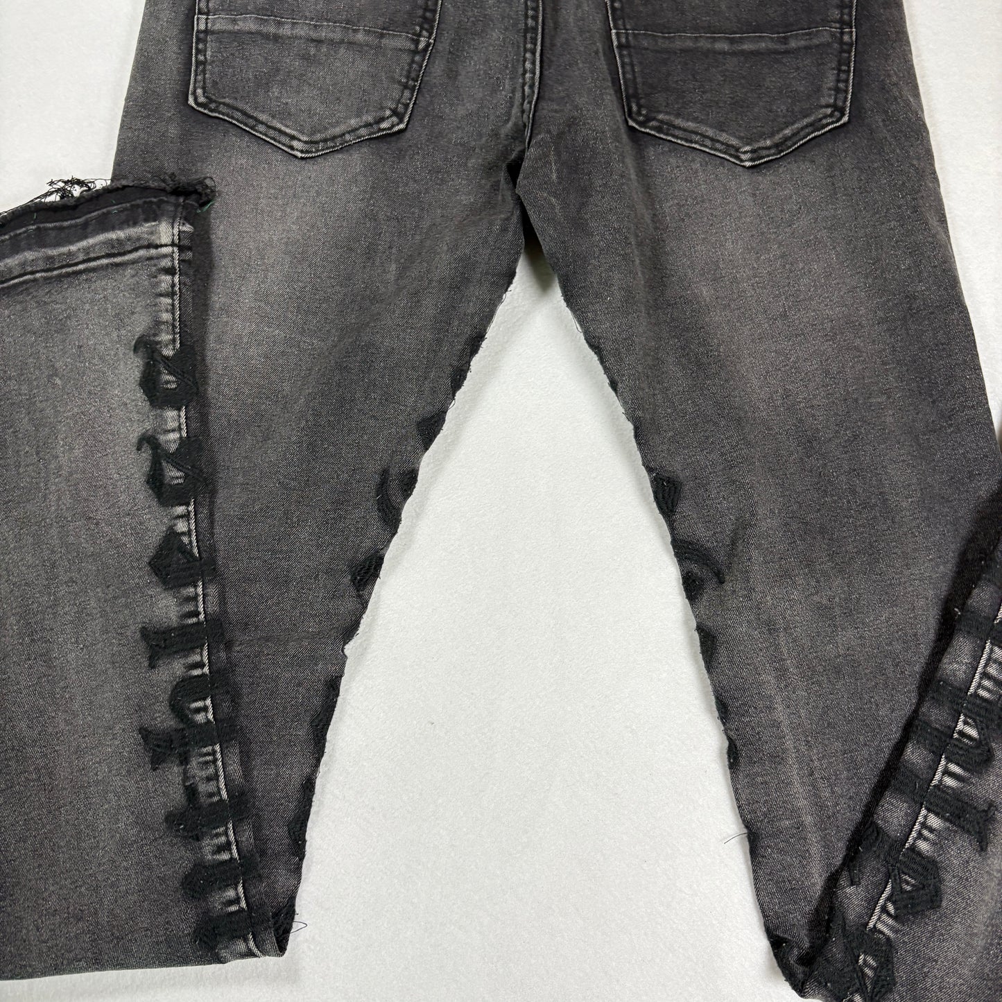 Supply Mens Black Skinny Jeans Size 32 Distressed Hem Stretch Denim Y2K