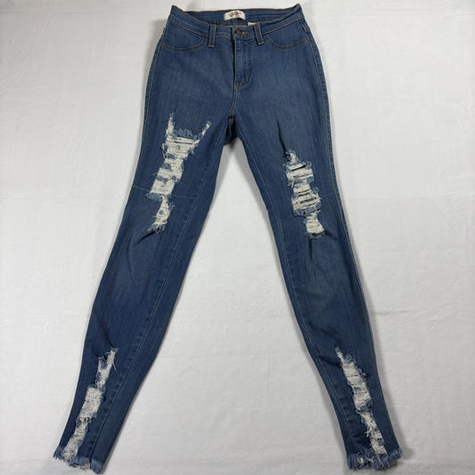Vibrant MIU Jeans Womens 7 W27 Distressed Skinny Ripped Blue Frayed Y2K Denim