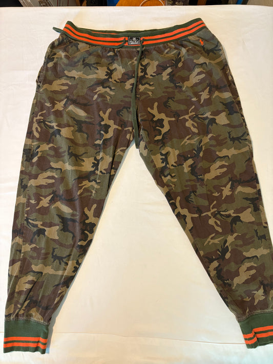 Polo RL Camo Jogger Pants Men's Size M Drawstring Waist Green Orange Trim