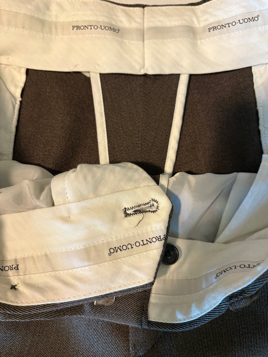 Pronto Uomo Mens Dress Pants 38x30 Brown Wool Flat Front Lined Business Slacks