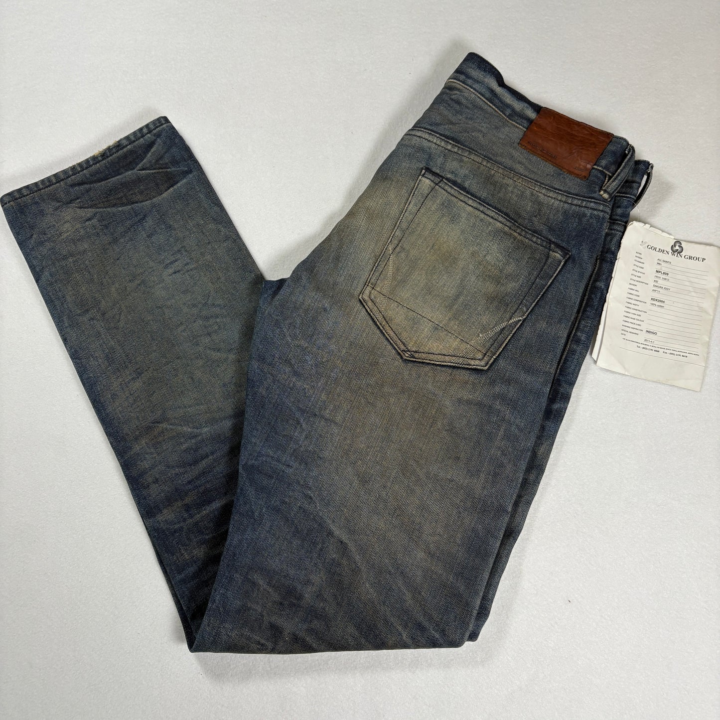 AllSaints Mens Jeans Size 32 Sakura Iggy Indigo Straight Leg Selvedge NWOT