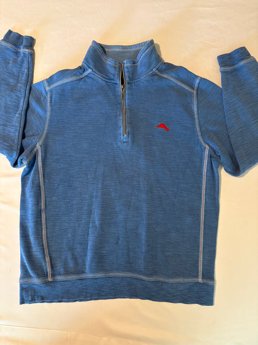 Tommy Bahama Men’s 1/4 Zip Pullover Sweatshirt Blue Large Red Marlin Logo Casual