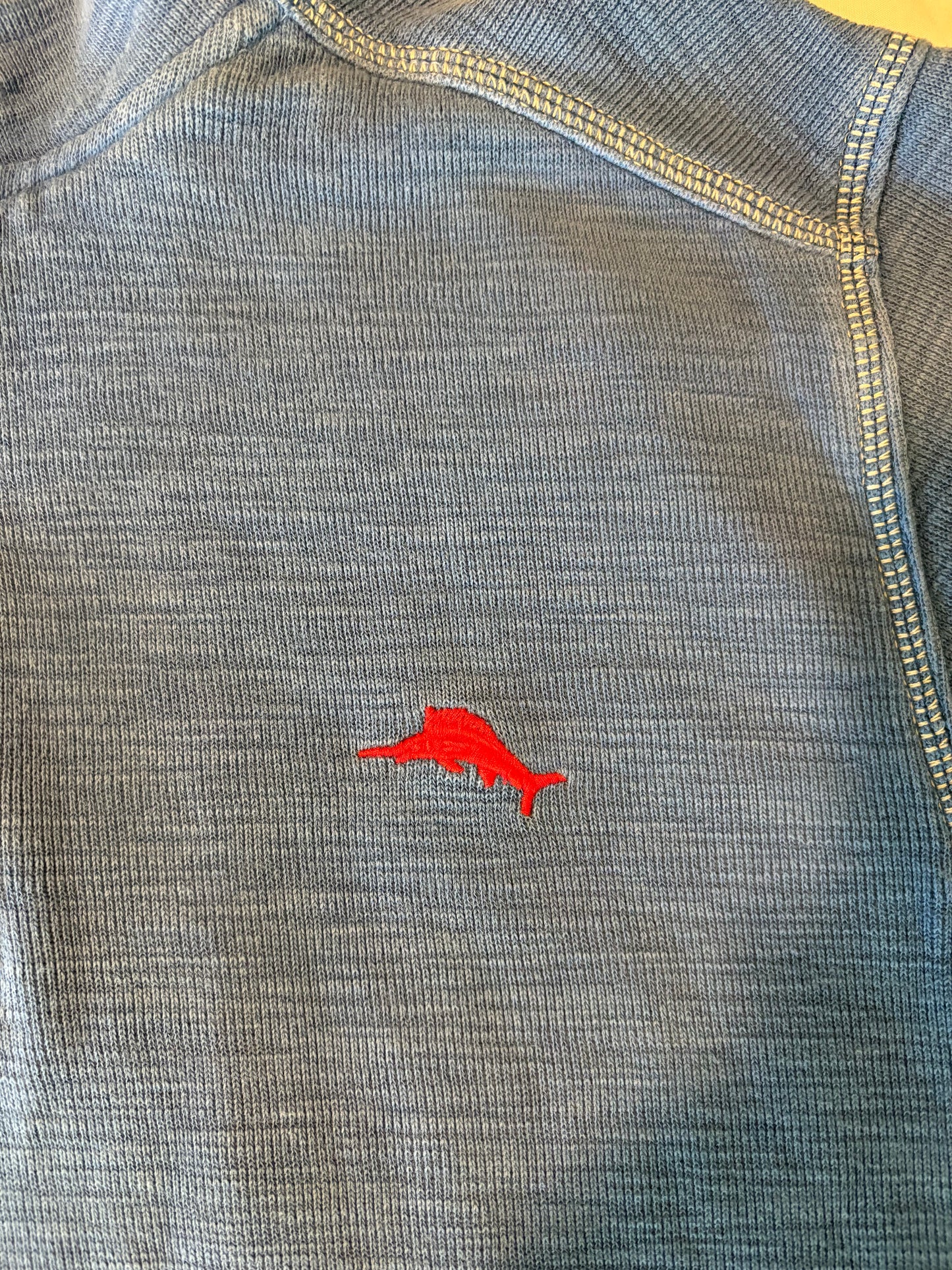 Tommy Bahama Men’s 1/4 Zip Pullover Sweatshirt Blue Large Red Marlin Logo Casual